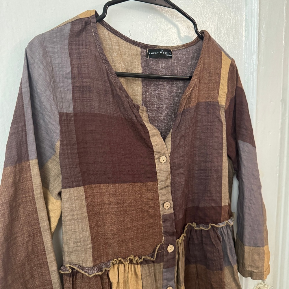 Maximalist Boho Rustic Patchwork Tiered Top Brown… - image 3